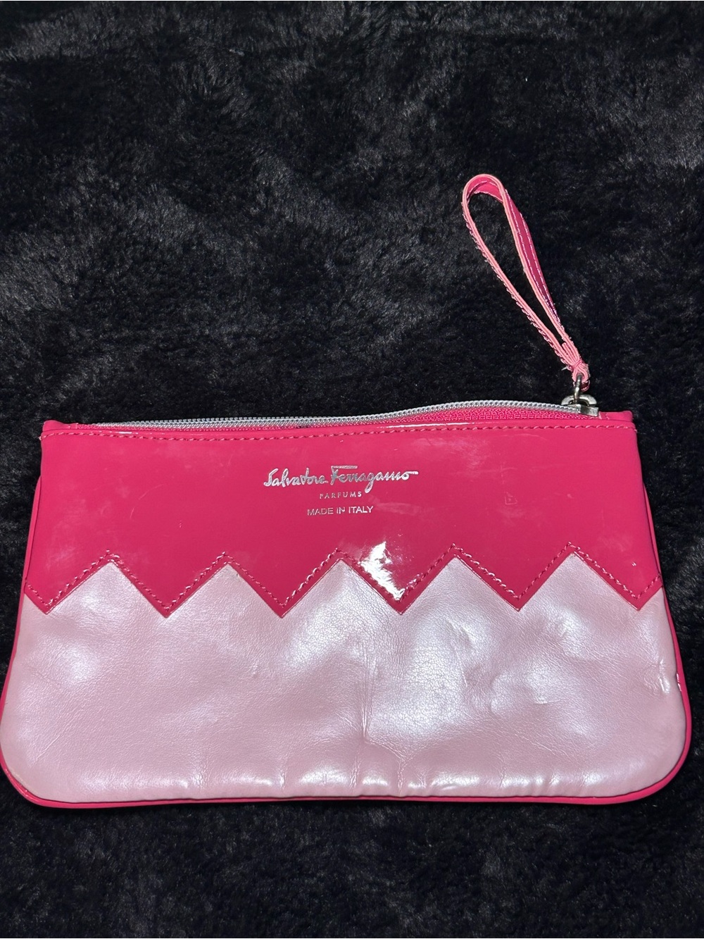 Salvatore Ferragamo Two-Tone Pink Patent Leather Wristlet Clutch